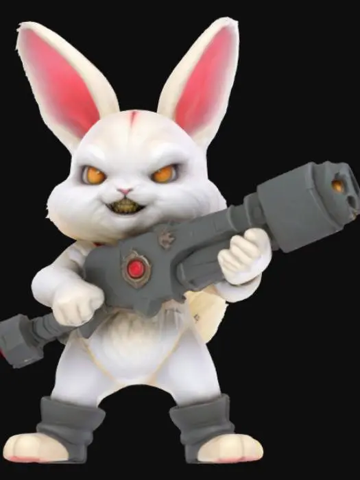 3D model for Sci-Fi, Stylizowany, Anime, Liga Legend, Rzeźbione, Delikatny, Bardzo szczegółowe, Pełne Ciało, Symetryczne ciało, Pozycja bojowa, Szalony Biały Królik z Alicji w Krainie Czarów z bronią w stylu anime Helsing