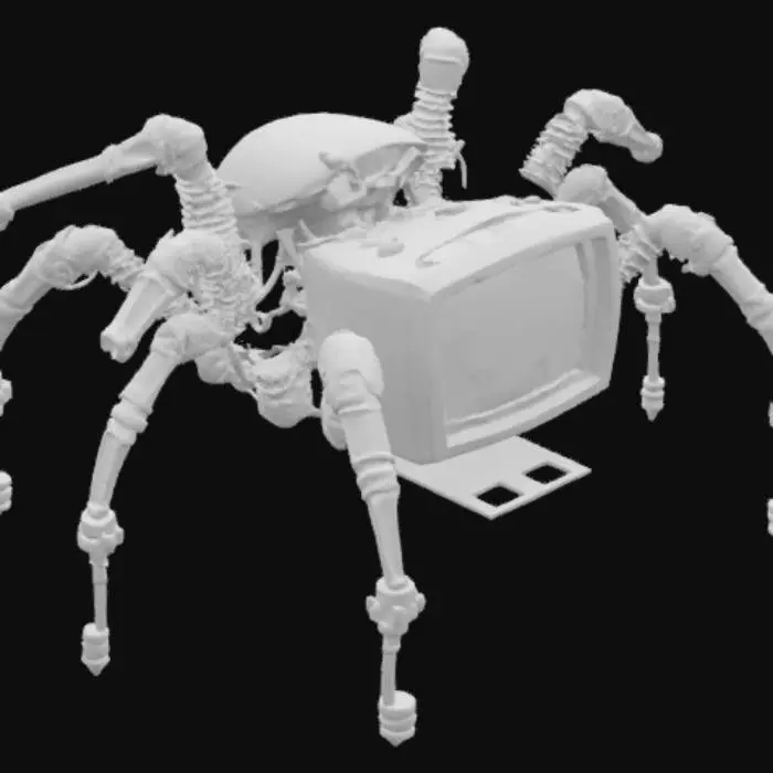 3D model for Create a TV receiver as spider monster, Stylized, Sci-Fi, Steampunk, Game Assets, Highly Detailed, fullbody