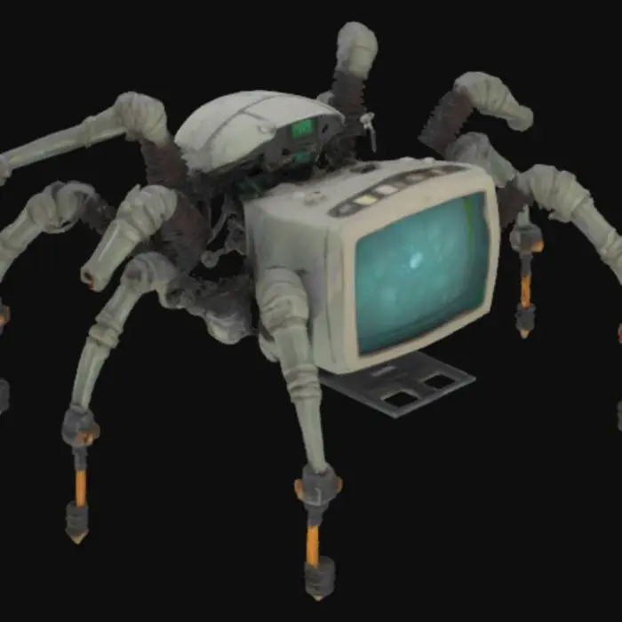3D model for Create a TV receiver as spider monster, Stylized, Sci-Fi, Steampunk, Game Assets, Highly Detailed, fullbody