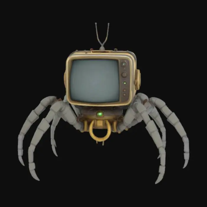 3D model for Create a TV receiver as spider monster, Stylized, Sci-Fi, Steampunk, Game Assets, Highly Detailed, fullbody