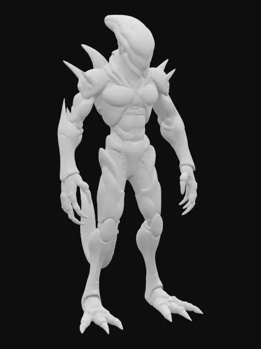 3D model for Shapeshifting Alien with Bio-Mechanical Armor – A humanoid alien capable of shifting its form. Its body is covered in bio-mechanical armor, glowing with intricate patterns of light. The alien has multiple eyes that shift position depending on its form, and its limbs are sleek and powerful, ready for combat or stealth.