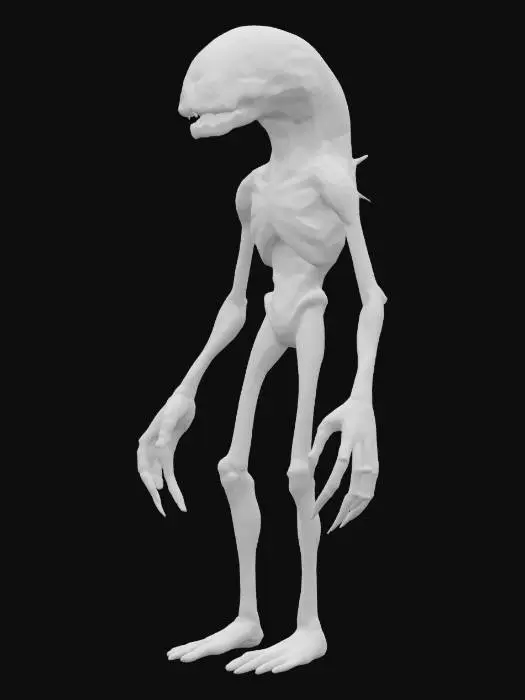 3D model for “A humanoid enemy with bioluminescent jellylike dermis, ribbed exoskeleton emerging in sinewy layers, soft-focus surreal dreamscape aesthetic.”
