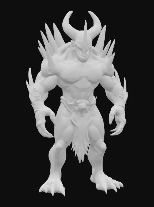 3D model for "Stylized alien-demon hybrid enemy creature for a fantasy sci-fi game, with glowing crystal armor and sharp claws. Bioluminescent eyes and chest, with molten lava-like veins under dark rocky skin. Medium-sized humanoid form with exaggerated proportions, ready for animation. Hand-painted textures, emissive elements, game-ready PBR model. Design inspired by elemental energy and insect-like exoskeletons