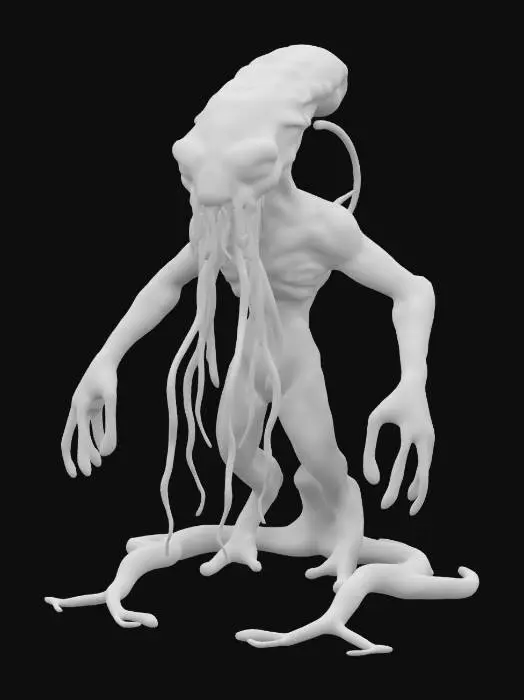 3D model for "A bioluminescent alien with tentacles dripping with slime, lurking in a dark cave. Rendered in Zbrush with realistic textures."