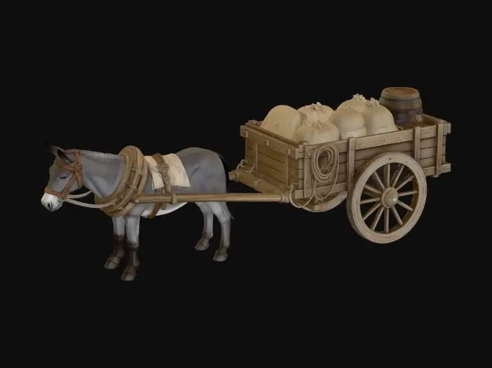 3D model for Horse-Drawn Cart Loaded with Sacks