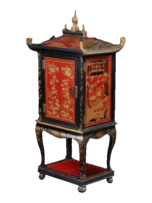 china stand - small rectangular cabinet supported on square legs fitted with… - Pagoda 3D model, vytvořený pomocí AI