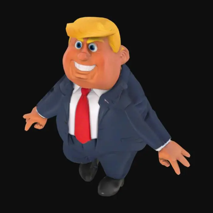 3D model for 生成一个美国总统川普的卡通模型。西服领带。手里不拿任何物品。 用于游戏，T-Pos