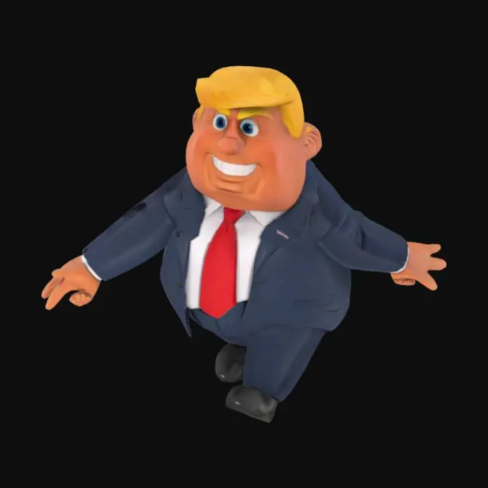 3D model for 生成一个美国总统川普的卡通模型。西服领带。手里不拿任何物品。 用于游戏，T-Pos