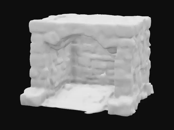 3D model for An uneven bricked dungeon wall part with an empty niche. Game asset, interior level design