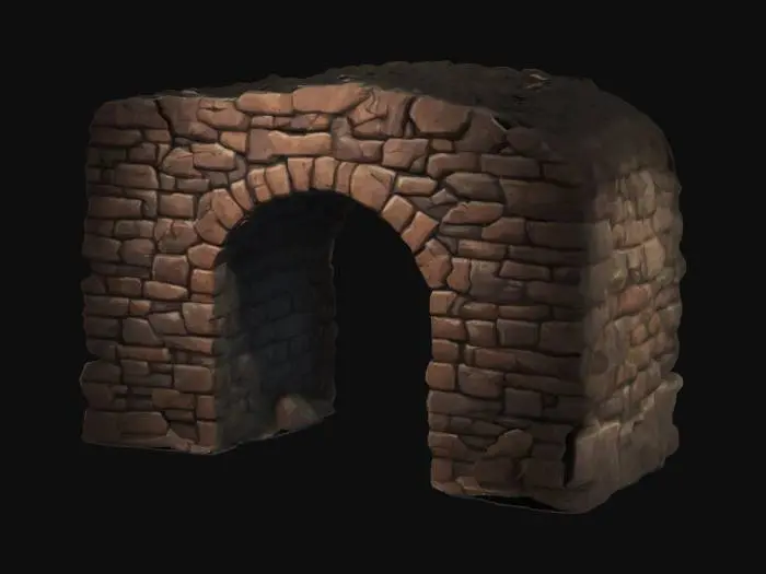 3D model for An uneven bricked dungeon wall part with an empty niche. Game asset, interior level design