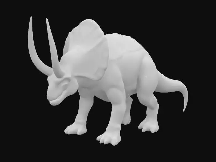 3D model for A big quadroupedal herbivore dinosaur like animal. Four strong legs, massive tail, massive body, a big horn, smooth armored back. Base pose, game asset, realistic