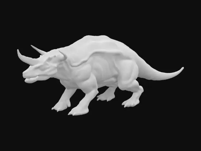 3D model for A big quadroupedal dinosaur like animal. Four strong legs, massive tail, massive body, a big horn, smooth back. No frill. Base pose, game asset, realistic