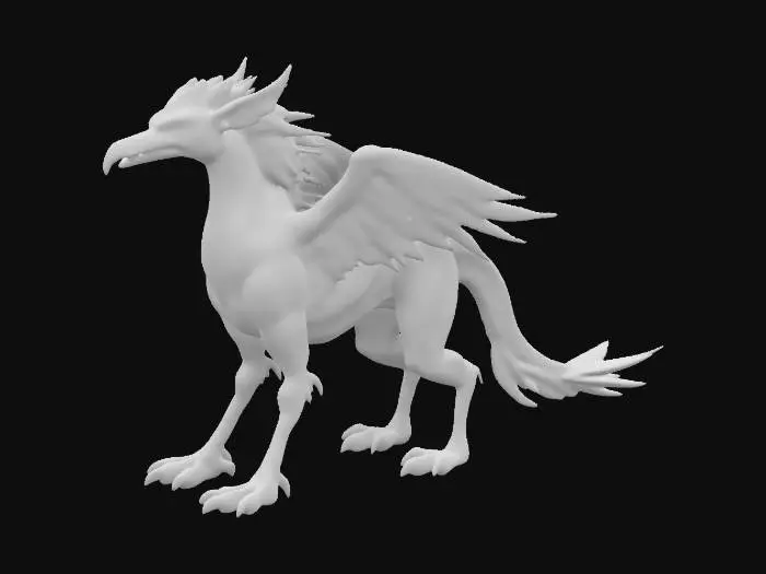 3D model for A griffin, body with lightbrown fur, mane of darkbrown feathers, sharp beak, clawed feet, feathered wings, quadropedal. Realistic style, game asset, base pose