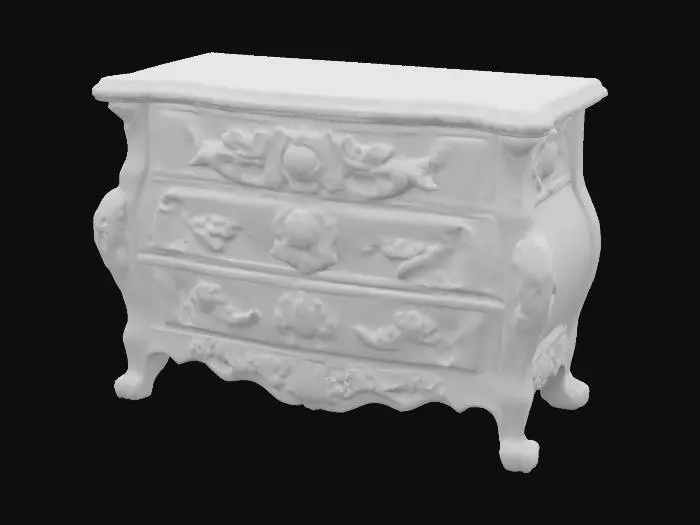 3D model for An artistic wooden commode with detailled carved dragon head decorations and standing on carved dragon talon shaped feet