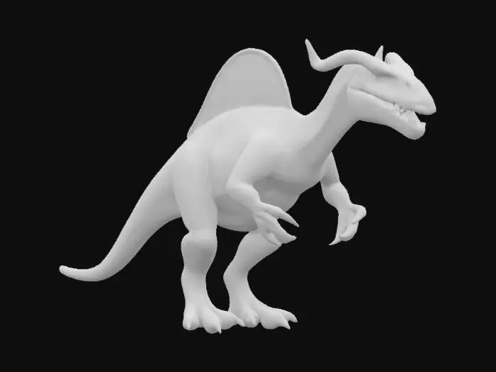 3D model for A theropod dragon with long and lean body, two winding horns, thick yellowish platelike scales along its chest, long mucular legs, clawed hands, long tail. Stands straight with open mouth, ready for rigging, realistic style, 