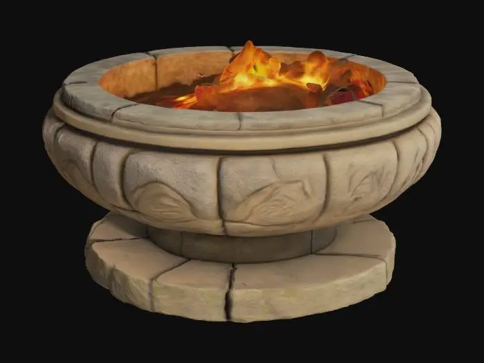 3D model for A stone brazier, standing on a small stone platform. Game asset, interior level design