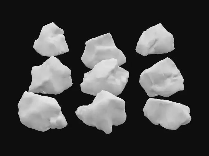 3D model for A set of nine variations of a rock with gold deposit. Darkgray stone texture with visible gold veins