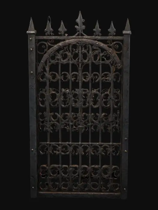 3D model for An iron grill door from a dungeon. Game asset, interior level design, without frame