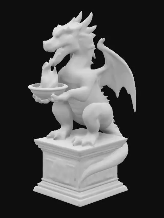 3D model for A stone statue of a dragon, standing on a podium, holding a brazier