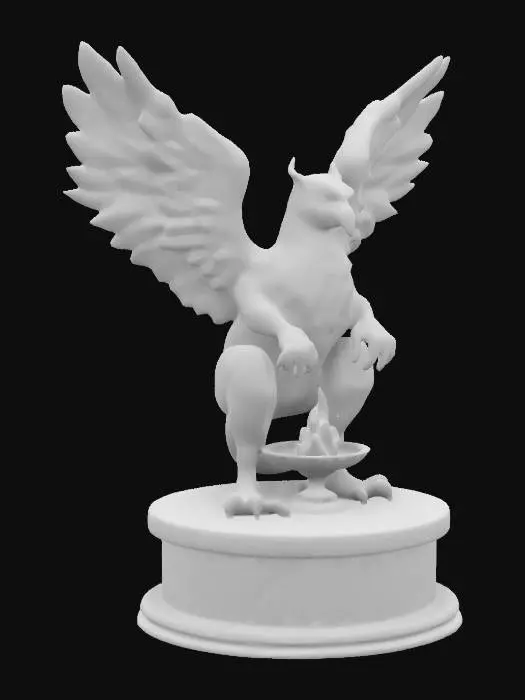 3D model for A stone statue of a griffin, standing on a podium, holding a brazier