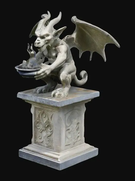 3D model for A stone statue of a gargoyle, standing on a podium, holding a brazier