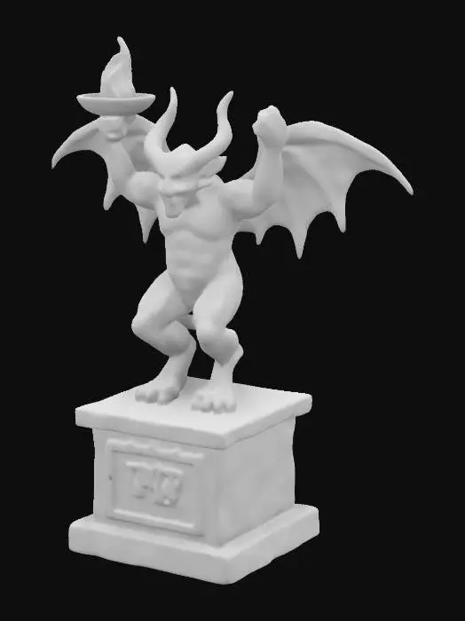 3D model for A stone statue of a gargoyle, standing on a podium, holding a brazier