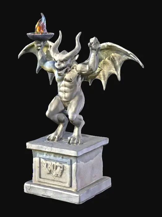 3D model for A stone statue of a gargoyle, standing on a podium, holding a brazier
