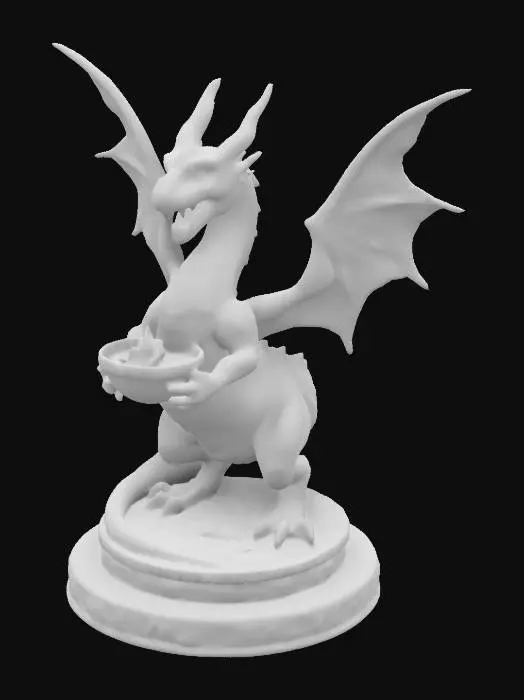 3D model for A stone statue of a dragon, standing on a podium, holding a brazier