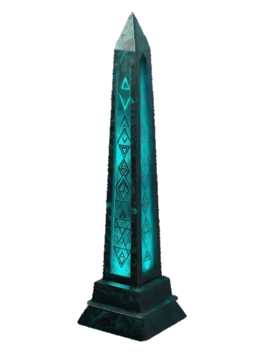 A mysterious mystical obelisk with geometric shapes. The surface is smooth and flat - Granite 3D model, vytvořený pomocí AI