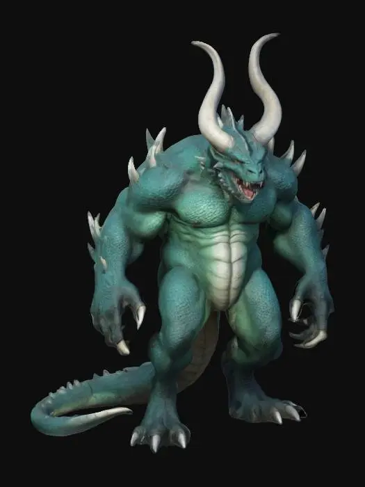 3D model for A big and massive draconid. Strong and sturdy body, two big winded horns, massive tail, large platelike scales along the back