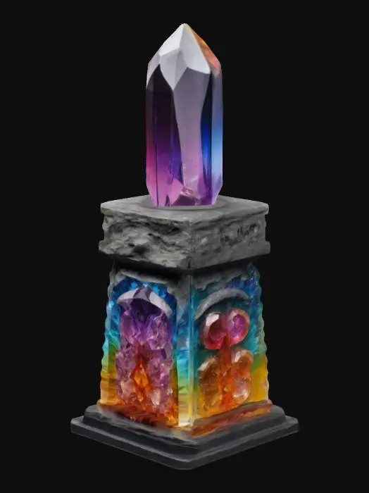 3D model for A large magical crystal pylon with a base of artistic sculpted stone