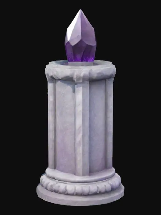 3D model for A large magical crystal pylon with a big round base of artistic sculpted stone, holdig a huge magical crystal