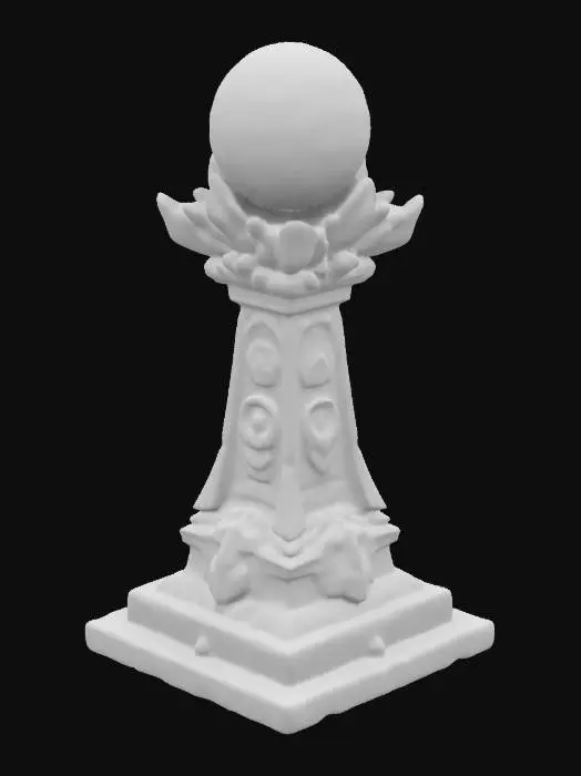 3D model for A large magical crystal pylon with a big round base of artistic sculpted stone, holdig a huge magical orb