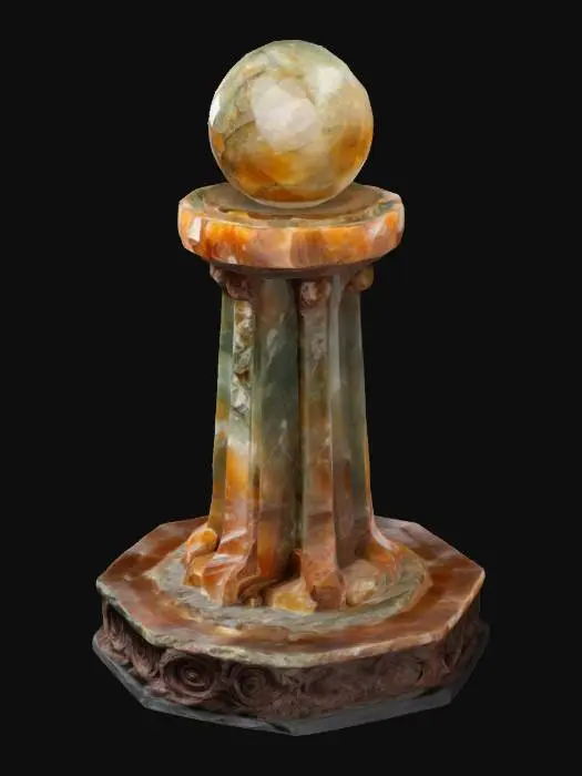 3D model for A large magical crystal pylon with a big round base of artistic sculpted stone, holdig a huge magical orb
