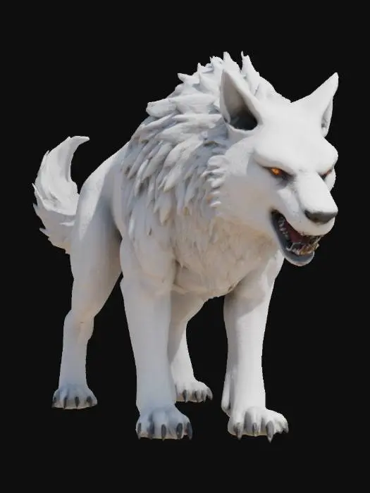 3D model for A white warg, quadroupedal canine like predator, base pose