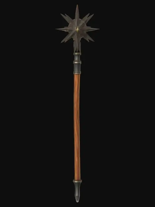 3D model for A common morning star with wooden shank. Realistic texture