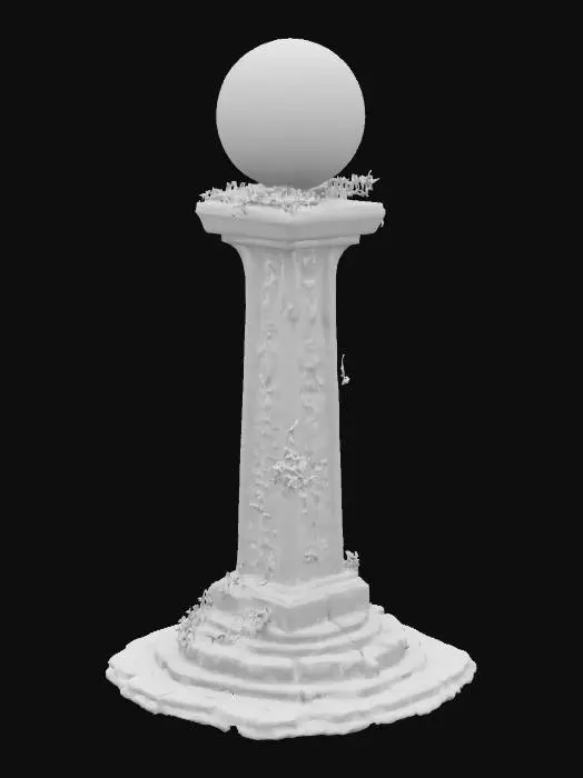 3D model for A large magical pylon with a big round base of artistic sculpted stone, holdig a huge magical crystal orb