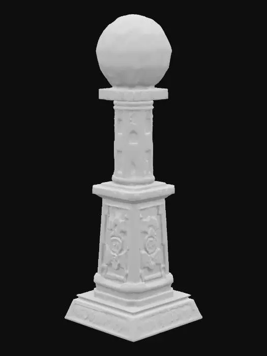 3D model for A large magical pylon with a big round base of artistic sculpted stone, holdig a huge magical crystal orb