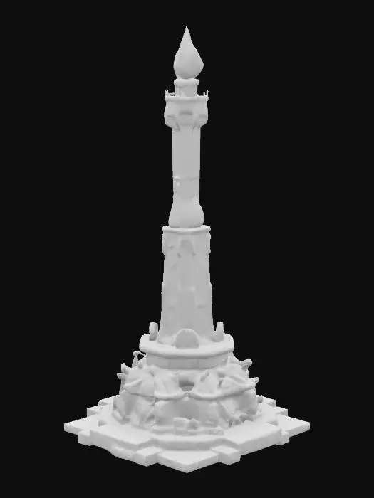 3D model for A large magical pylon with a big round base of artistic sculpted stone, holdig a huge magical crystal orb