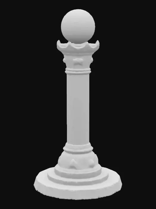 3D model for A large magical pylon with a big round base of artistic sculpted stone, holdig a huge magical crystal orb