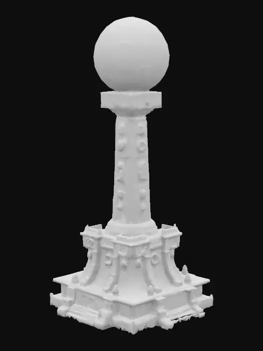 3D model for A large magical pylon with a big round base of artistic sculpted stone, holdig a huge magical crystal orb
