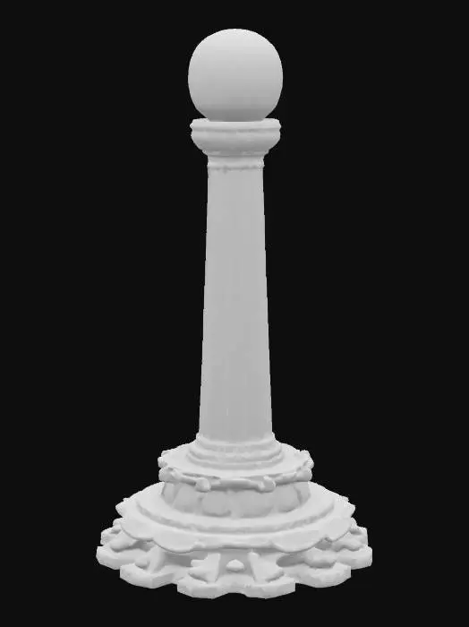 3D model for A large magical pylon with a big round base of artistic sculpted stone, holdig a huge magical crystal orb