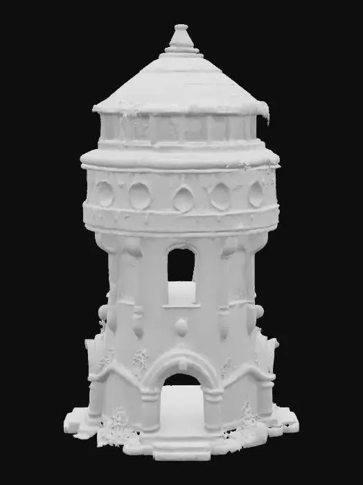 3D model for An old overgrown and mosscovered solid round shaped arcane watchtower. Sculpted from solid stone. 
