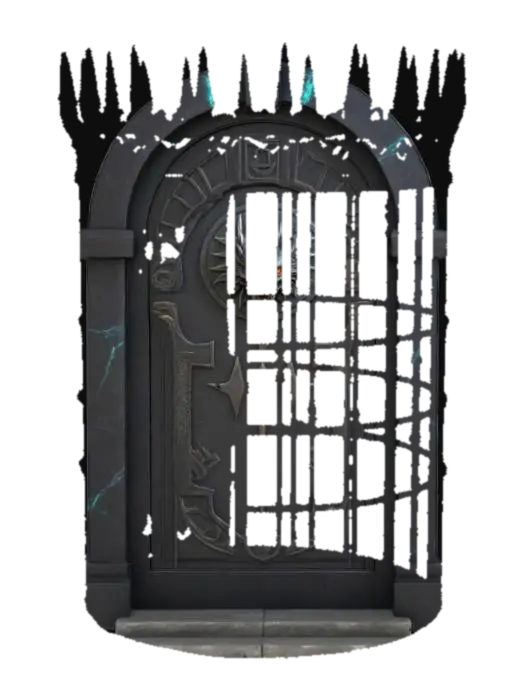 An ancient polished dark granite door with a big round sigil. The sigil has a… 3D model, vytvořený pomocí AI