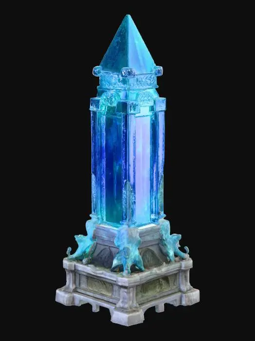 3D model for A large magical crystal pylon with a base of artistic sculpted stone