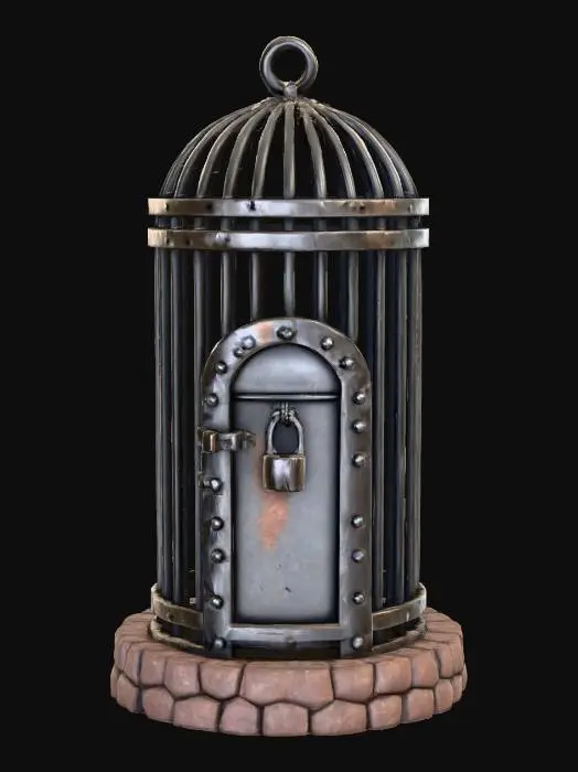 3D model for A cylinder shaped dungeon metal cage for humanoids, #PBR#