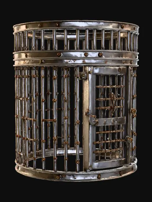 3D model for A cylinder shaped dungeon metal cage for humanoids, #PBR#