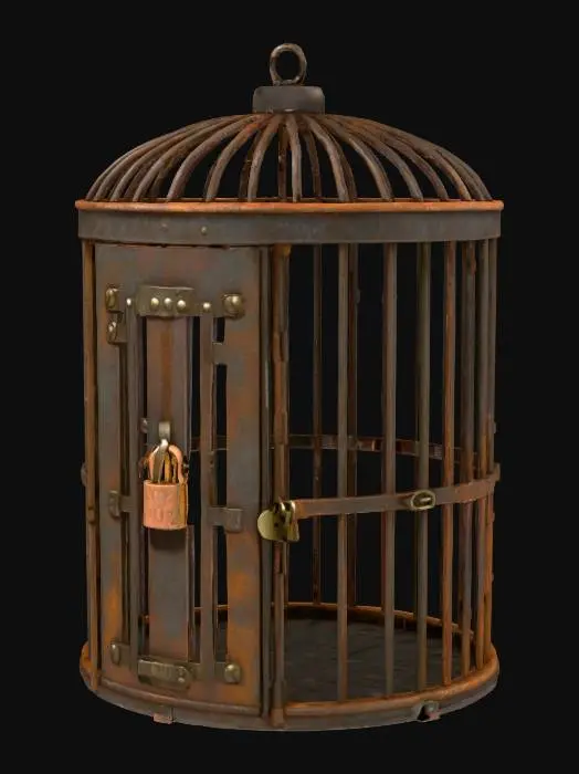 3D model for A cylinder shaped dungeon metal cage for humanoids, #PBR#