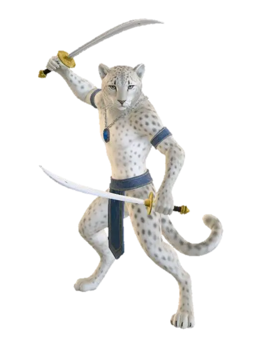 Modello 3D Leopard Warrior - Swords, generato dall’IA