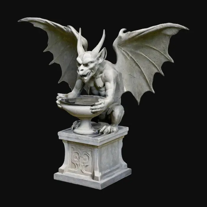3D model for A stone statue of a gargoyle, standing on a podium, holding a brazier